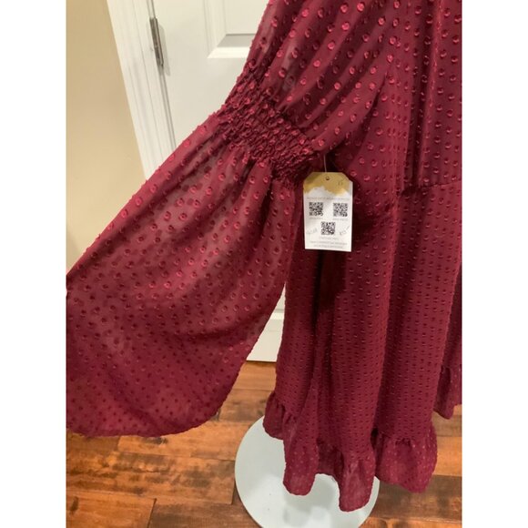 Torrid Merlot Red Textured Chiffon Skater Dress, Size 3 (3XL) - Picture 6 of 9